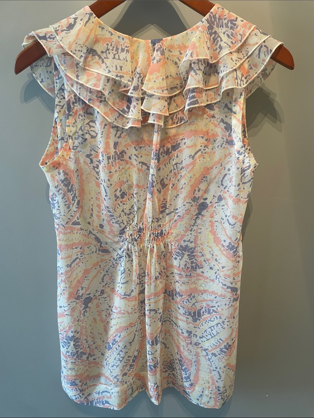 CAbi Sheer Pastel Ruffle Tie-Neck Sleeveless Blouse Size Small - Picture 7 of 9